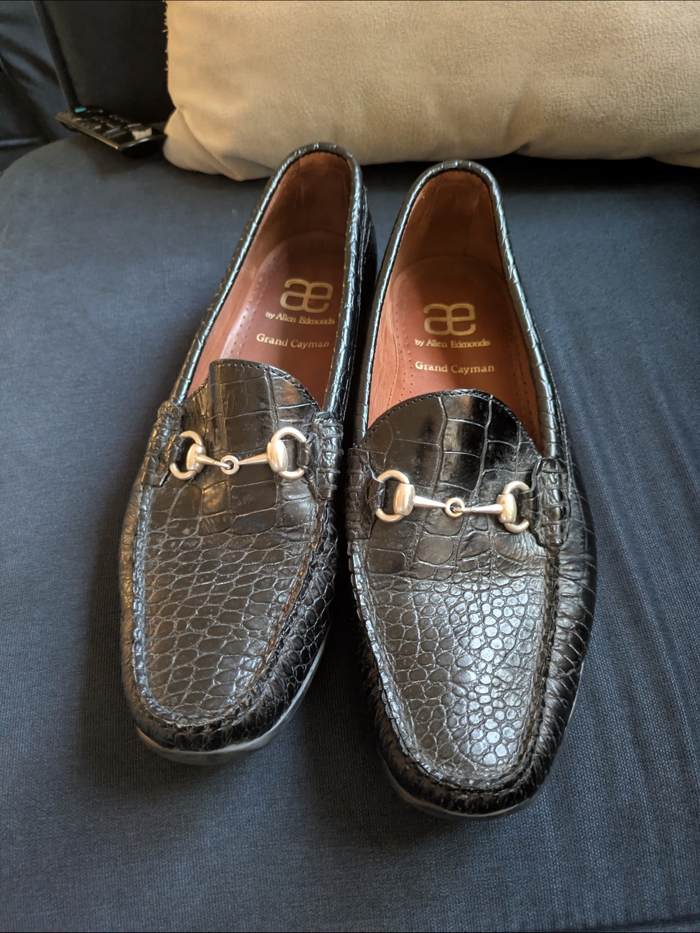 Allen Edmonds Black Croc-Embossed Leather Bit Loafers